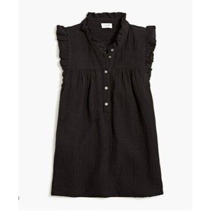 J.Crew Gauze Smocked Ruffleneck Top Size Small Black Ruffle Sleeve